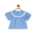 Miniklub Girl Embroidered Round-Neck Top -Blue - 9-12m